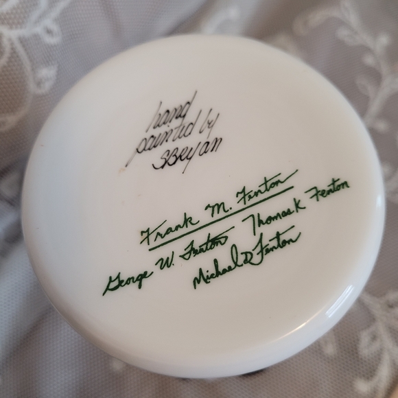 Vintage Signed Fenton Vase Hand Painted Beaded Milk Glass - Picture 10 of 12